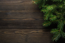 Christmas Wooden Background With Fir Tree