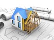 3d illustration of blank over drawings background with house construction