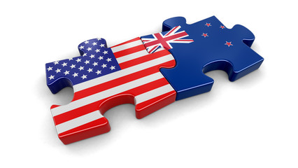 Poster - USA and New Zealand puzzle from flags. Image with clipping path