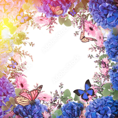 Amazing background with hydrangeas and daisies Принти на полотні
