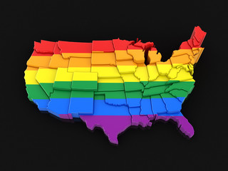 Poster - Map of USA with LGBT flag. Image with clipping path.