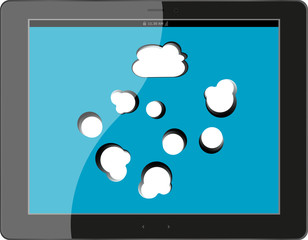 Poster - speech bubble on black tablet pc social, network concept