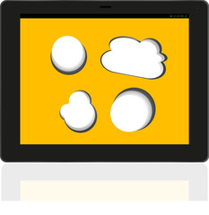 Poster - speech bubble on black tablet pc social, network concept