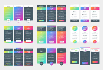 Wall Mural - collection of coloful pricing table design templates for websites and applications. vector pricing p