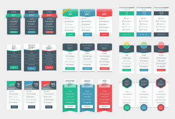 Wall Mural - collection of coloful pricing table design templates for websites and applications. vector pricing p