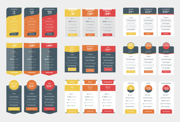 Wall Mural - collection of coloful pricing table design templates for websites and applications. vector pricing p