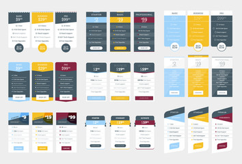 Wall Mural - collection of coloful pricing table design templates for websites and applications. vector pricing p
