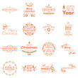 © antartstock - Set of Merry Christmas and Happy New Year Decorative Badges for Greetings Cards or Invitations. Vector Illustration. Typographic Design Elements. Red and Golden Color Theme