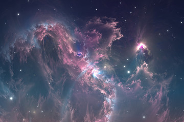 Wall Mural - space background with nebula and stars. glowing nebula is the remnant of a supernova explosion, illu