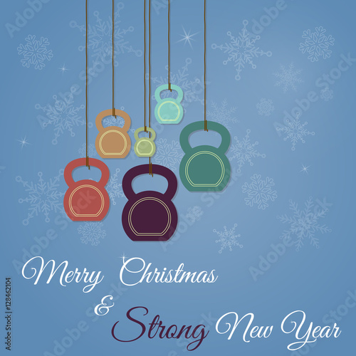 Fotografie, Obraz Christmas and New Year greeting card with kettlebells