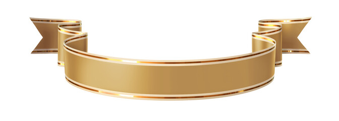 Wall Mural - curled golden ribbon banner with gold border - arc down and double wavy ends