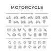 Set of motorcycle related line icons