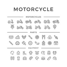 Set Of Motorcycle Related Line Icons
