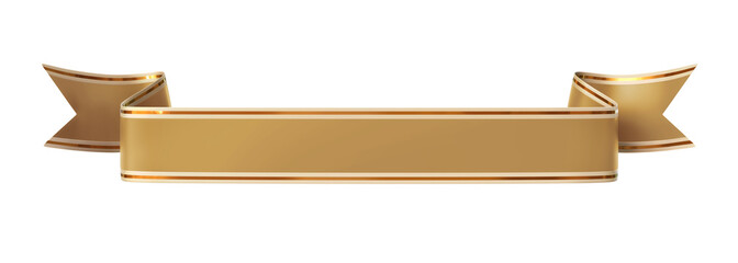 curled golden ribbon banner with gold border - straight and wavy ends