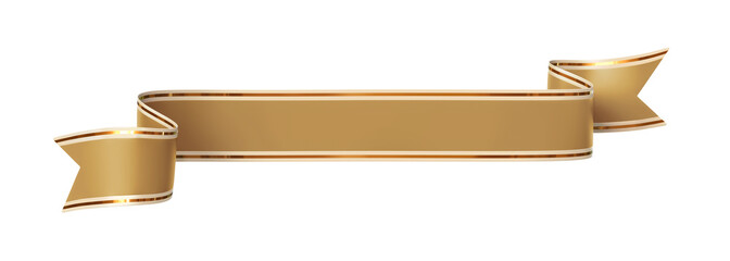 Wall Mural - curled golden ribbon banner with gold border - straight and wavy ends - front and back