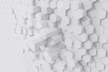 Poster - white geometric hexagonal abstract background. 3d rendering