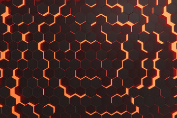 Poster - Red glowing hexagon futuristic background. 3d rendering