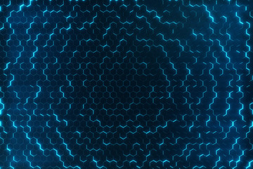 Poster - blue abstract hexagonal glowing background, futuristic concept. 3d rendering