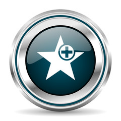 Poster - Star vector icon. Chrome border round web button. Silver metallic pushbutton.