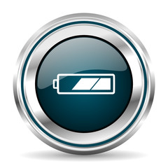 Aufkleber - Battery vector icon. Chrome border round web button. Silver metallic pushbutton.