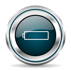 Poster - Battery vector icon. Chrome border round web button. Silver metallic pushbutton.
