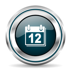 Aufkleber - Calendar vector icon. Chrome border round web button. Silver metallic pushbutton.