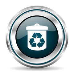 Poster - Trashcan vector icon. Chrome border round web button. Silver metallic pushbutton.
