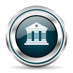 Aufkleber - Museum vector icon. Chrome border round web button. Silver metallic pushbutton.