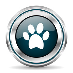 Poster - Animal footprint vector icon. Chrome border round web button. Silver metallic pushbutton.