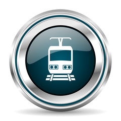 Poster - Train vector icon. Chrome border round web button. Silver metallic pushbutton.
