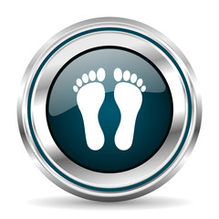 Poster - Footprint vector icon. Chrome border round web button. Silver metallic pushbutton.