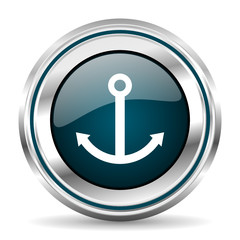 Poster - Anchor vector icon. Chrome border round web button. Silver metallic pushbutton.