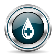 Fototapete - Blood vector icon. Chrome border round web button. Silver metallic pushbutton.