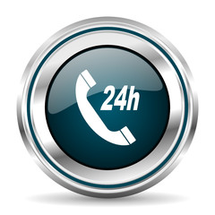 Poster - 24 hours service vector icon. Chrome border round web button. Silver metallic pushbutton.