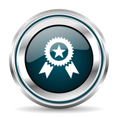 Poster -  vector icon. Chrome border round web button. Silver metallic pushbutton.