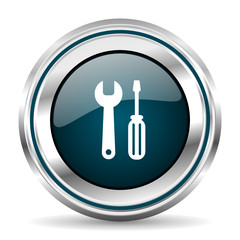 Poster -  vector icon. Chrome border round web button. Silver metallic pushbutton.
