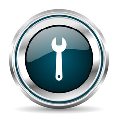 Poster -  vector icon. Chrome border round web button. Silver metallic pushbutton.