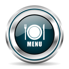 Poster -  vector icon. Chrome border round web button. Silver metallic pushbutton.