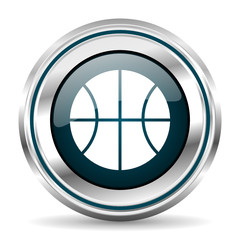Poster -  vector icon. Chrome border round web button. Silver metallic pushbutton.