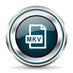 Poster -  vector icon. Chrome border round web button. Silver metallic pushbutton.