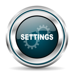 Fototapete - Settings vector icon. Chrome border round web button. Silver metallic pushbutton.