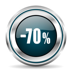 Poster - 70 percent sale vector icon. Chrome border round web button. Silver metallic pushbutton.