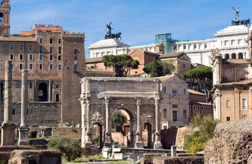 Roman forum ancient ruins in rome, Italy