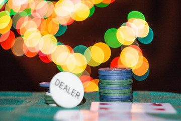 blur background cards, chips in casino and few colors