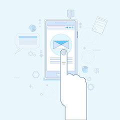 Poster - Hand Cell Smart Phone Envelope Send Business Mail Vector Illustration