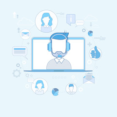 Poster - support concept business people group technical team online chat vector illustration