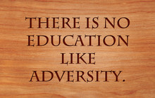 There Is No Education Like Adversity - Quote On Wooden Red Oak Background