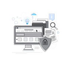 Poster - Online Security Data Protection Web Technology Thin Line Vector Illustration