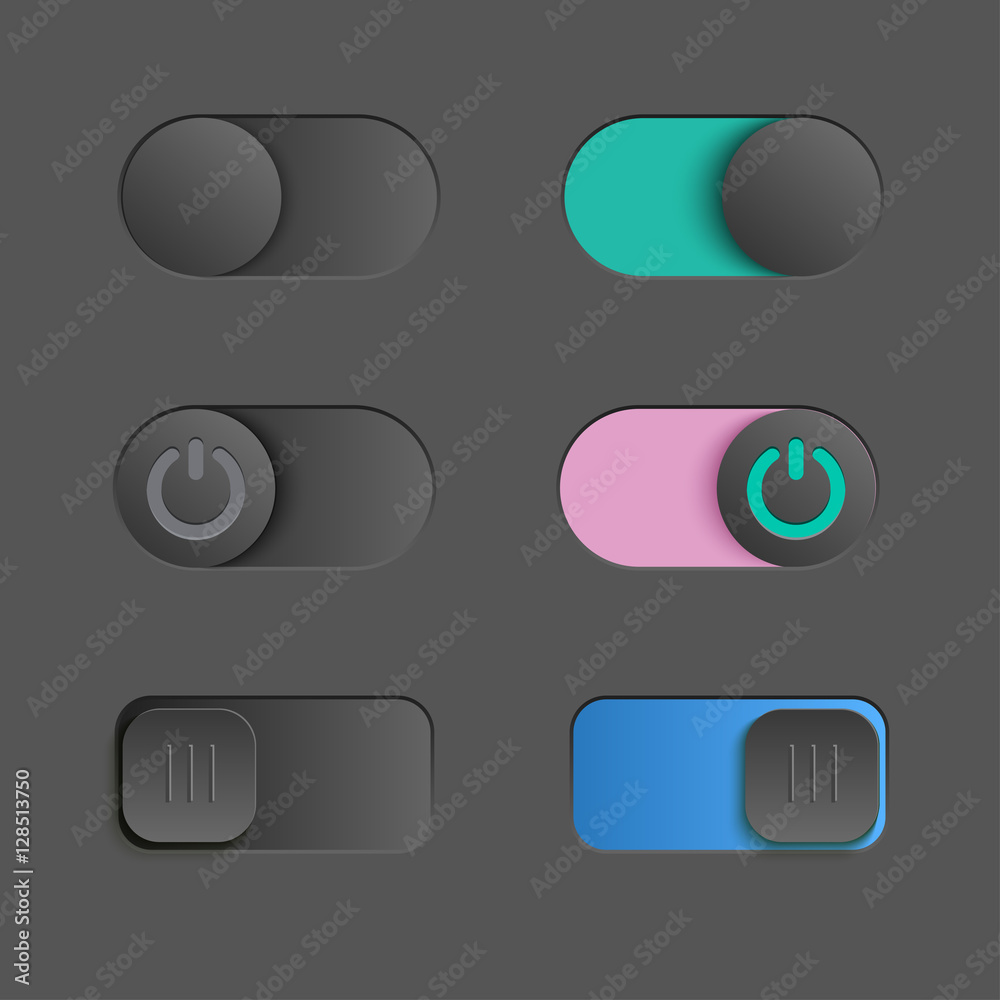 Toggle switch set, On and Off sliders, vector elements for your design ...