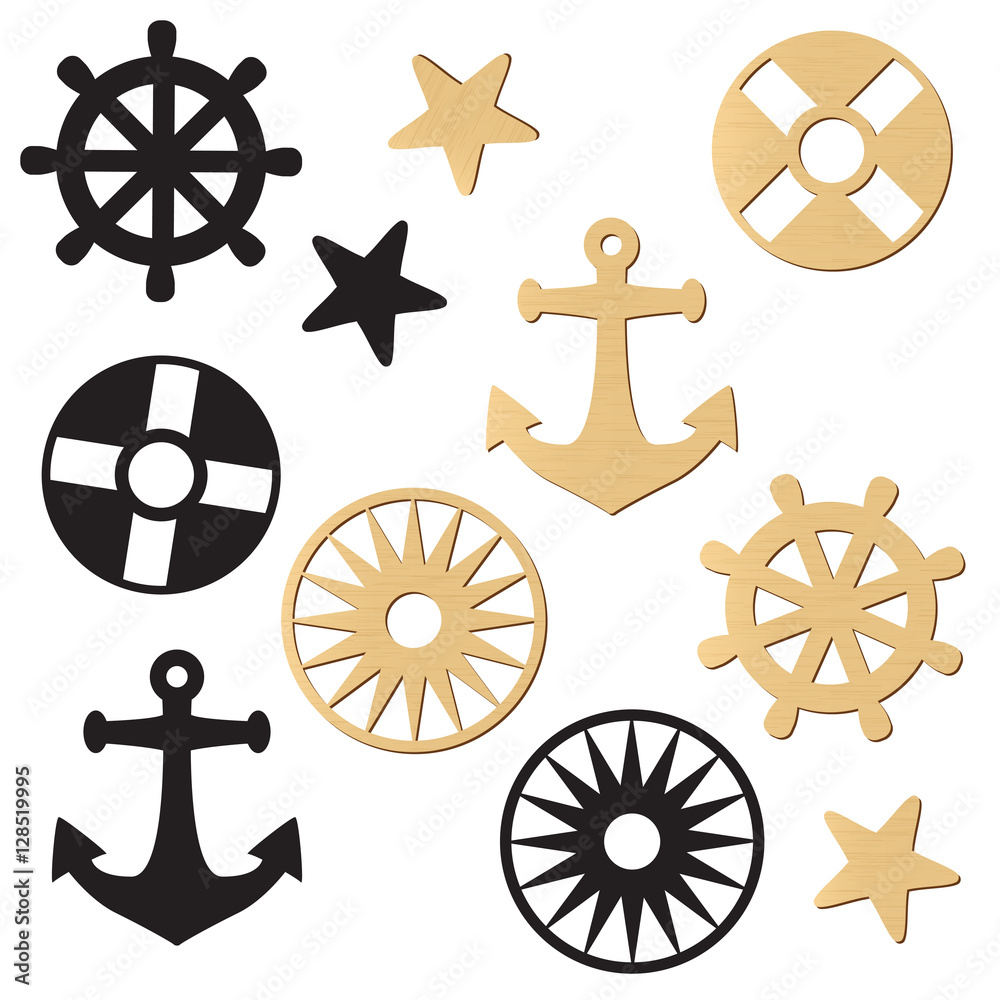Laser cut wood nautical elements. Nautical wood designs. Nautical icons ...